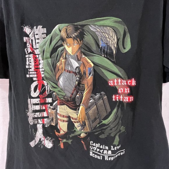 Attach On Titan Black Short Sleeve T-shirt Captain Levi Scout Regiment, Medium - Picture 3 of 7